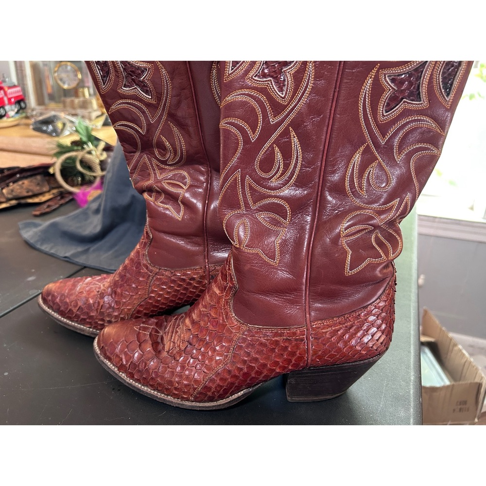Dan‎ Post Womens Leather Python Inlay Cowboy Boots Western Size 7.5 B